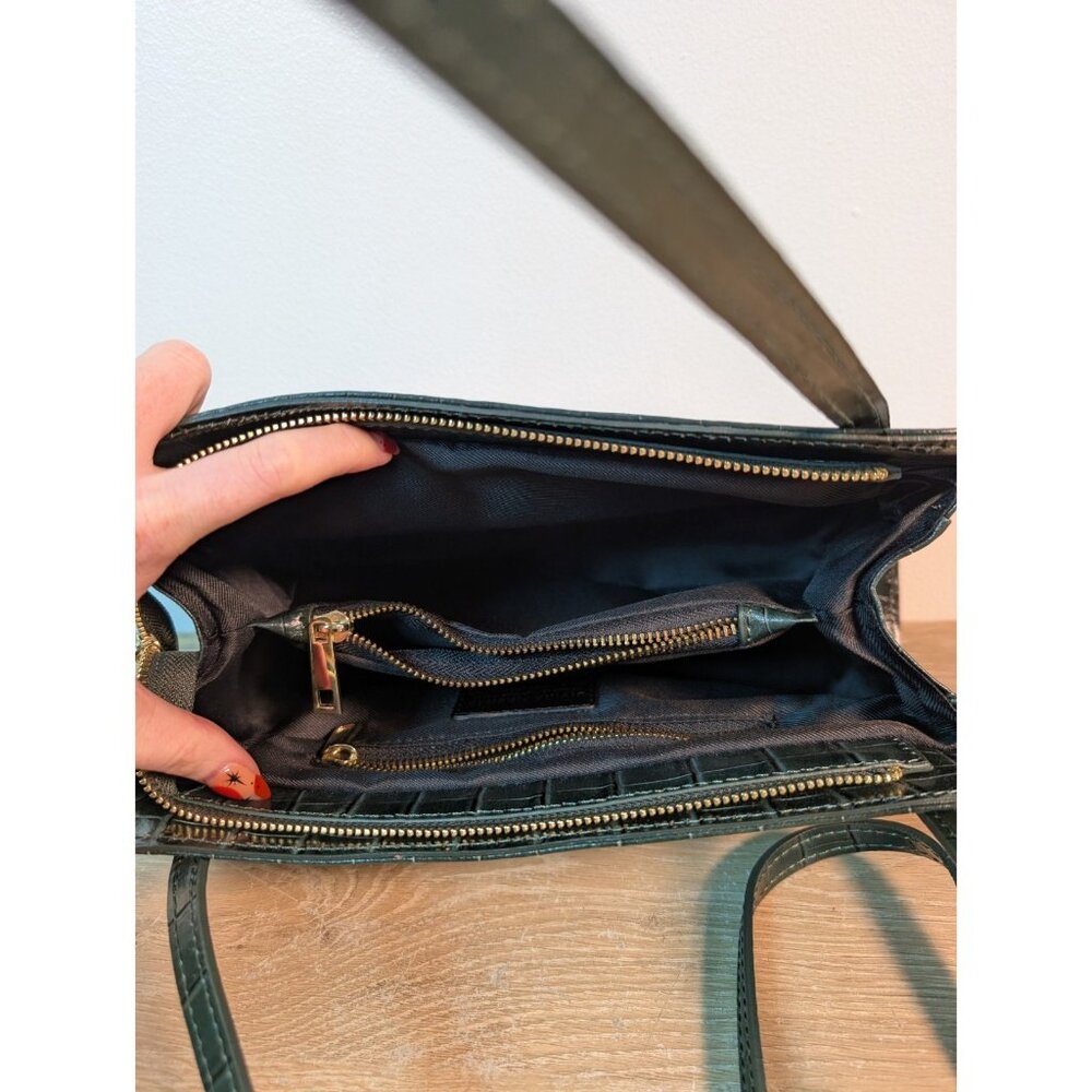Hunter Green Croc Pattern Divina Firenze Handbag Shoulder Purse Made in Italy - Picture 7 of 9